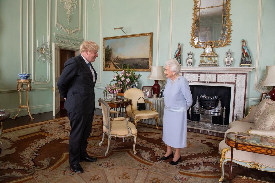 Queen Elizabeth II greets Prime Minister Boris Johnson