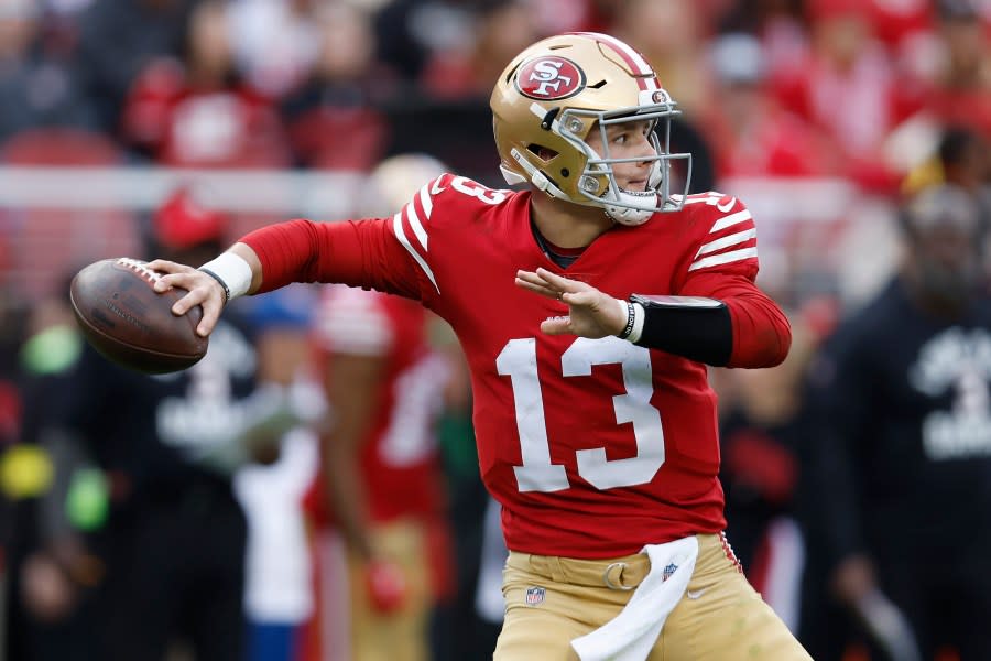 San Francisco 49ers quarterback Brock Purdy passes against the Arizona Cardinals in Santa Clara on Jan. 8, 2023. (AP Photo /Jed Jacobsohn)