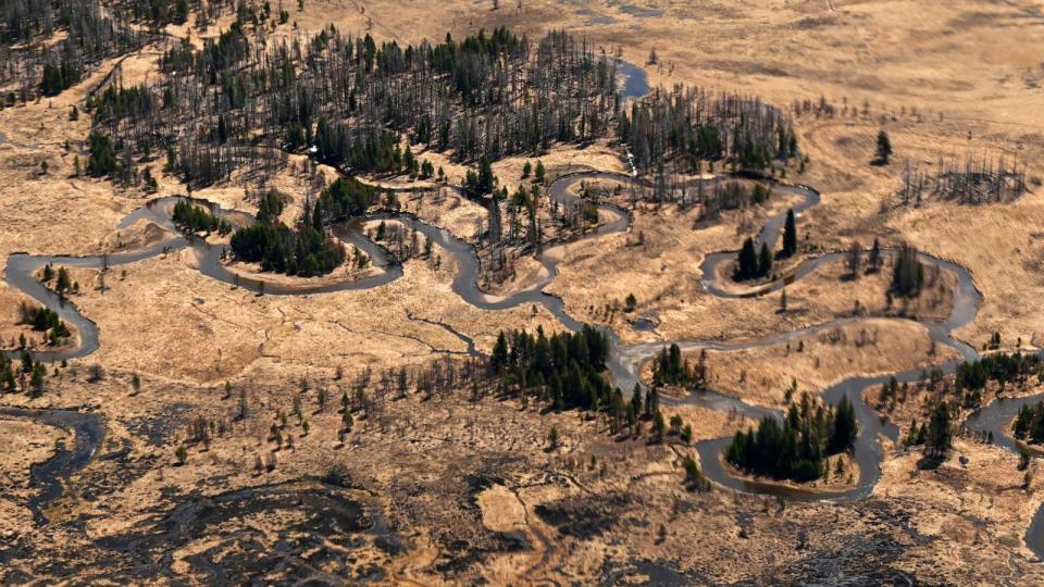 PHOTO: A twisted Colorado River snakes across Kawuneeche Valley scared by East Troublesome fire near the headwaters of the Colorado River, May 13, 2023, Rocky Mountain National Park, Colo. (RJ Sangosti/MediaNews Group/The Denver Post via Getty Images)