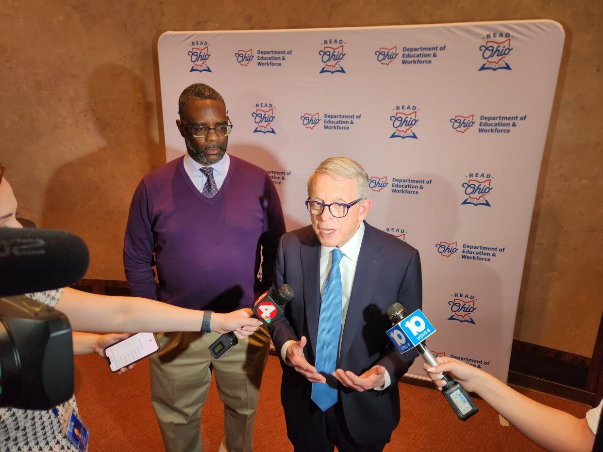 Ohio Gov. Mike DeWine was joined Tuesday by Kareem Weaver, an NAACP activist, teacher and producer of a documentary about early childhood literacy, discuss the best way to teach children to read.