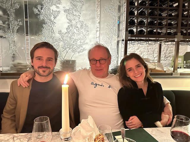 <p>Alex Watson Instagram</p> Emma Watson with her dad, Chris Watson, and brother, Alex Watson, in 2022.