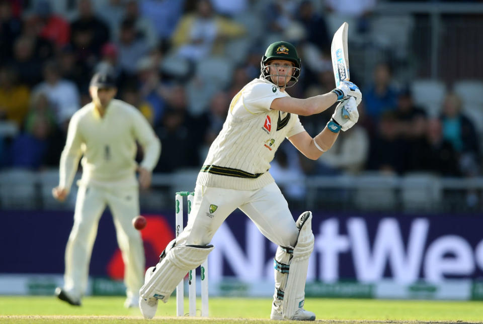 Steve Smith of Australia bats during Day Four of the 4th Ashes Test between England and Australia at Old Trafford on September 07, 2019 in Manchester, England. (Photo by Alex Davidson/Getty Images)