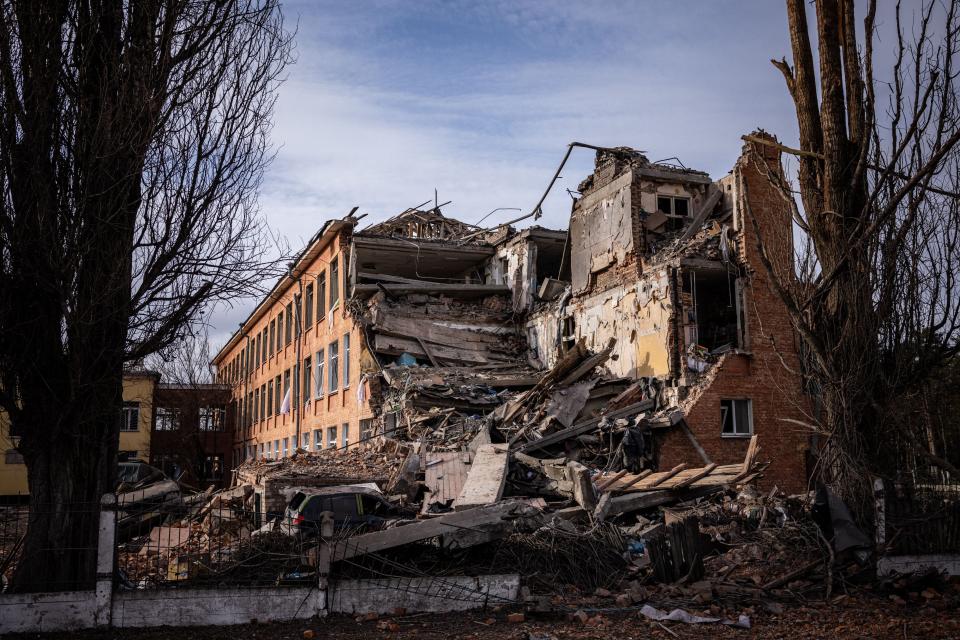 A school building damaged in the northern Ukrainian city of Chernihiv on March 4, 2022.