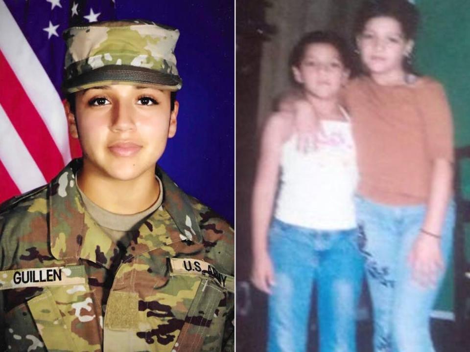 Left image:  Vanessa Guillén portrait credit US ArmyRight image: Vanessa, left, and her older sister, Mayra, were exceptionally close; the older Guillen has become a de facto family spokesperson as they fight for victims’ rights following Vanessa’s murder (US Army/Mayra Guillen)