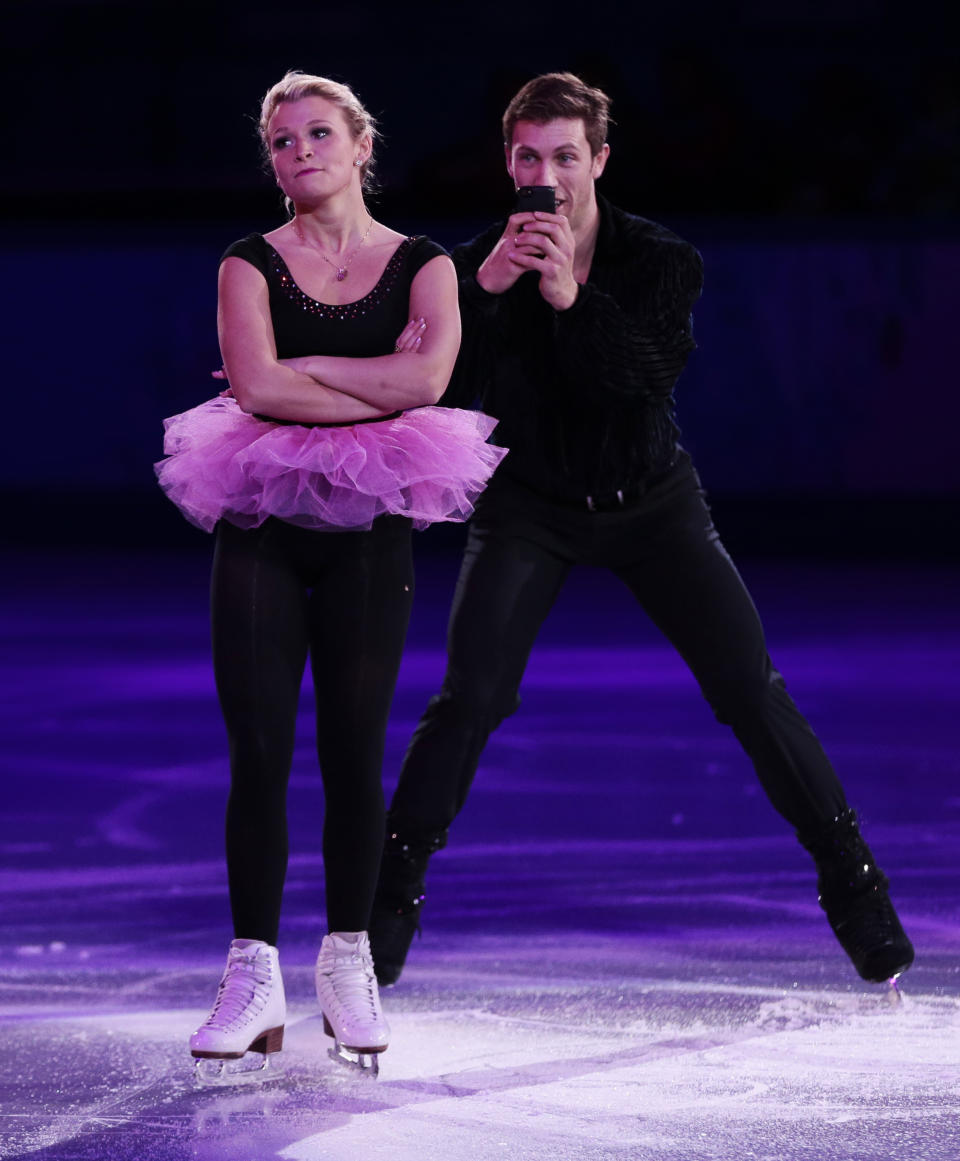 Kirsten Moore-Towers and Dylan Moscovitch of Canada perform during the figure skating exhibition gala at the Iceberg Skating Palace during the 2014 Winter Olympics, Saturday, Feb. 22, 2014, in Sochi, Russia. (AP Photo/Ivan Sekretarev)