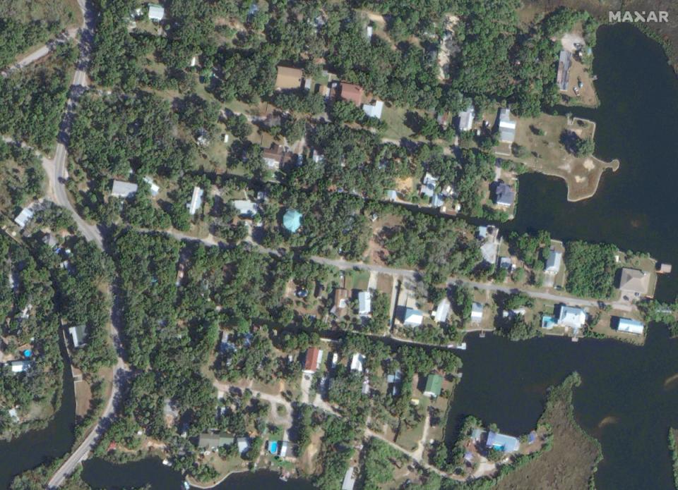 A satellite view shows Ozello before flooding caused by Hurricane Idalia in Florida (via REUTERS)