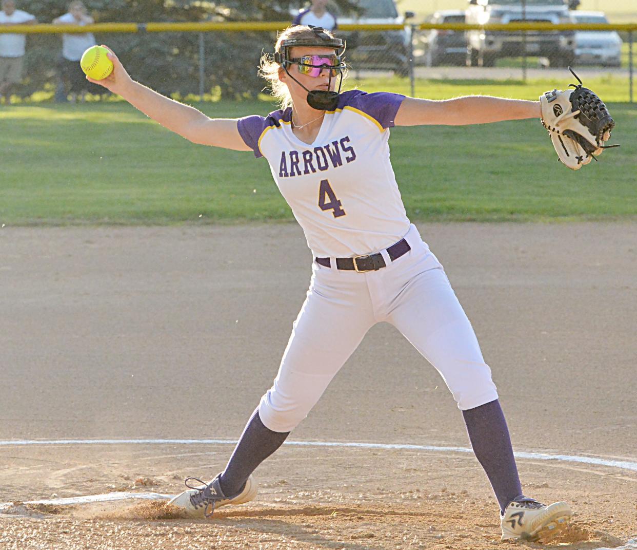 Senior Jada Brown is expected to be one of the main pitchers for sanctioned Watertown High School girls fastpitch softball, team this spring. The Arrows were scheduled to kick off their season Saturday with an indoor triangular at Aberdeen. The games were cancelled on Friday.