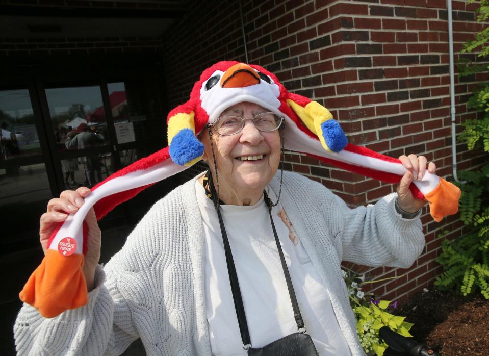 Arlene Thomas says she's known as the "Hat Lady of Dover," as  many people recall her walking on Garrison City streets always wearing a different hat to make people smile. the Riverside resident took a moment to show off today's hat at the Riverside Rest Home Carnival July 19, 2023.