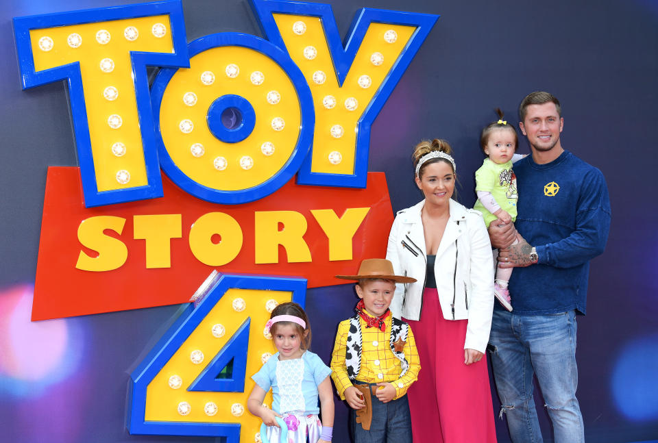 LONDON, ENGLAND - JUNE 16: Dan Osborne, Jacqueline Jossa and children attend the "Toy Story 4" European Premiere at Odeon Luxe Leicester Square on June 16, 2019 in London, England. (Photo by Karwai Tang/WireImage)