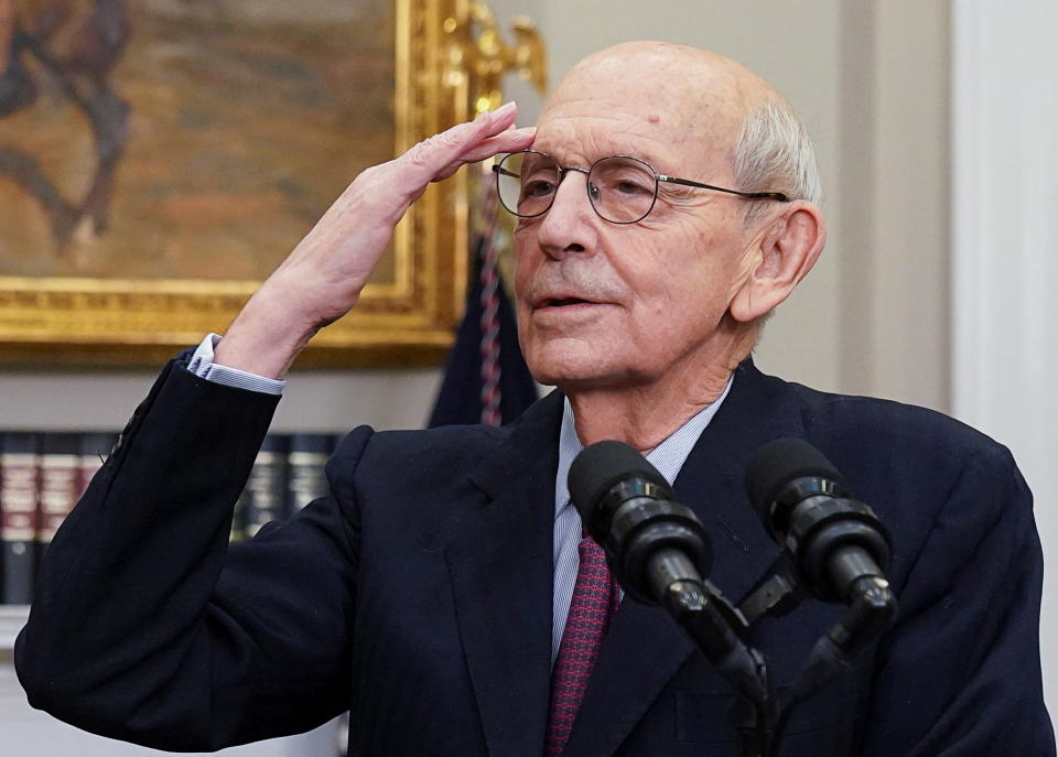 Breyer gestures as he announces his pending retirement at the White House on Jan. 27. 