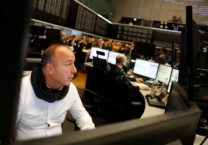 FILE PHOTO: The German share price index, DAX board, is seen at the stock exchange in Frankfurt