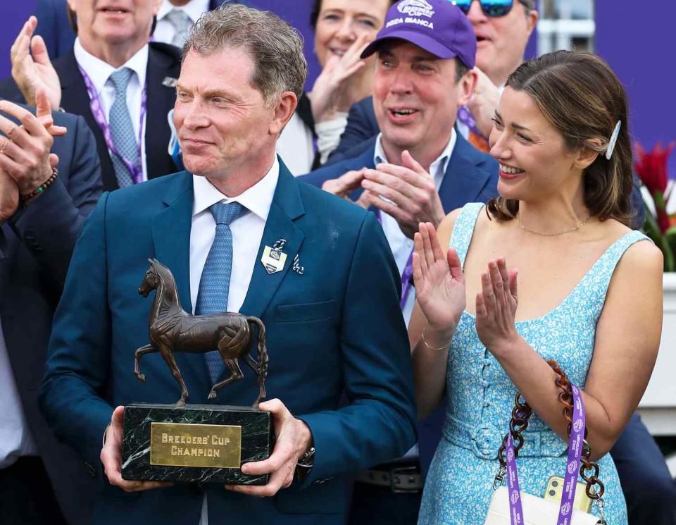 Bobby Flay celebrating for Pizza Bianca, winner of the Breeders' Cup Juvenile Fillies Turf on Breeders' Cup Championship Friday at the Del Mar Thoroughbred Club on November 5, 2021: in Del Mar, California.