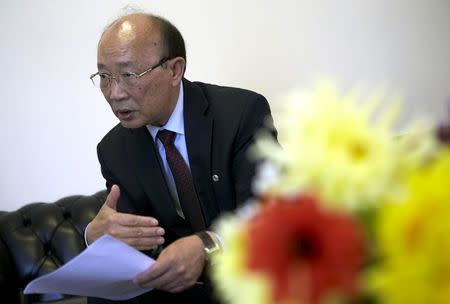 So Se Pyong, North Korea's ambassador to the United Nations in Geneva, gestures during an interview with Reuters at the Permanent Mission of North Korea in Geneva, Switzerland in this October 2, 2014 file picture. REUTERS/Denis Balibouse/Files