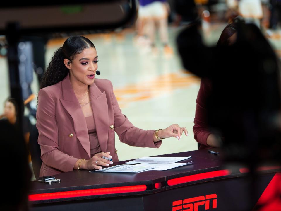 Andraya Carter on ESPN's College GameDay before the start of the NCAA college basketball game between the Tennessee Lady Vols and Connecticut Huskies on Knoxville, Tenn. on Thursday, January 26, 2023. 