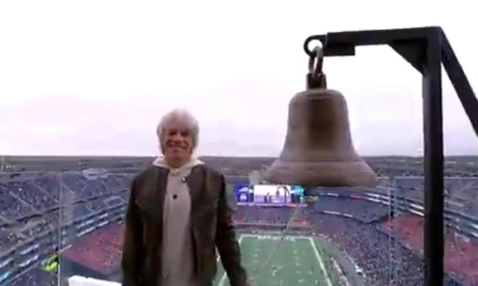 Jon Bon Jovi rings the bell prior to the Dec. 17, 2023 New England Patriots and Kansas City Chiefs game at Gillette Stadium in Foxboro, Massachusetts.