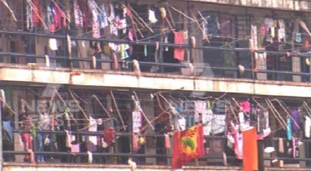 The images show a busy balcony area, reportedly filled after guards emptied cells for searches. Photo: 7 News