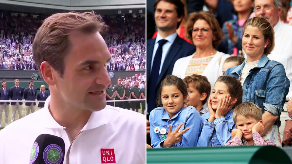 Roger Federer shared a beautiful moment with his family after his loss to Novak Djokovic. (Images: @Wimbledon/Getty Images)