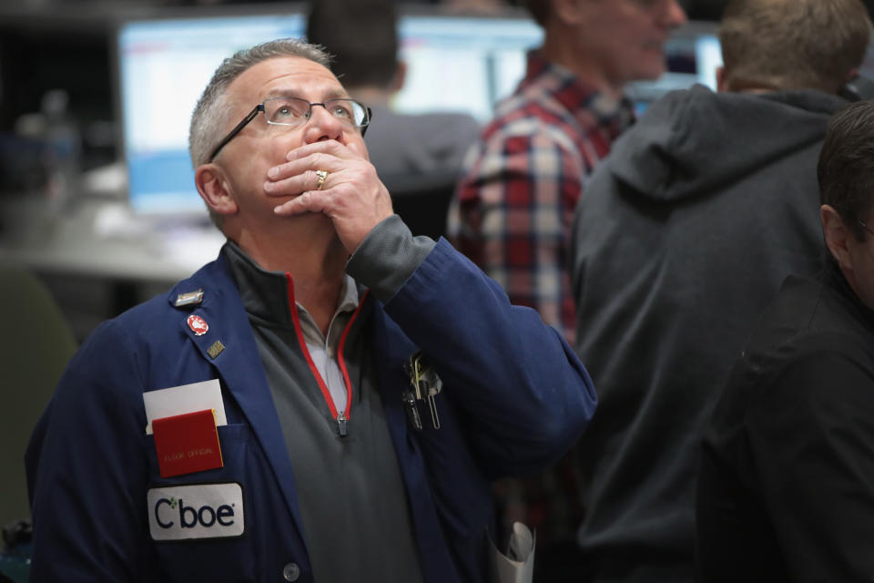 CHICAGO, IL - FEBRUARY 06:  A trader watches prices in the VIX pit at the Cboe Global Markets, Inc. exchange (previously referred to as CBOE Holdings, Inc.) on February 6, 2018 in Chicago, Illinois. Yesterday the S&P 500 and Dow Industrials indices closed down more than 4.0 percent, the biggest single-day percentage drops since August 2011.  (Photo by Scott Olson/Getty Images)