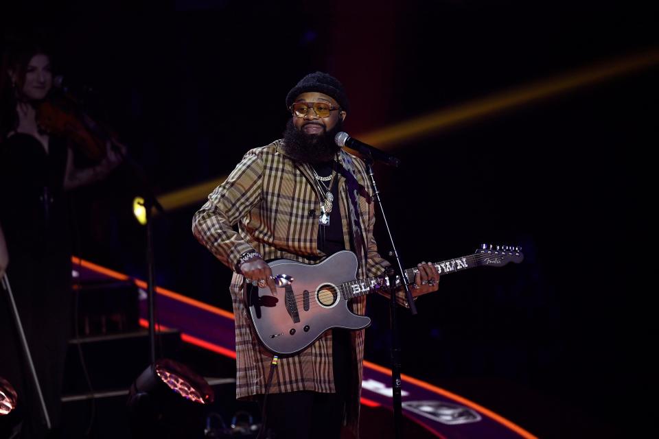 Blanco Brown performs during the 2021 CMT Music Awards at Bridgstone Arena in Nashville, Tenn, on Wednesday, June 9, 2021.
