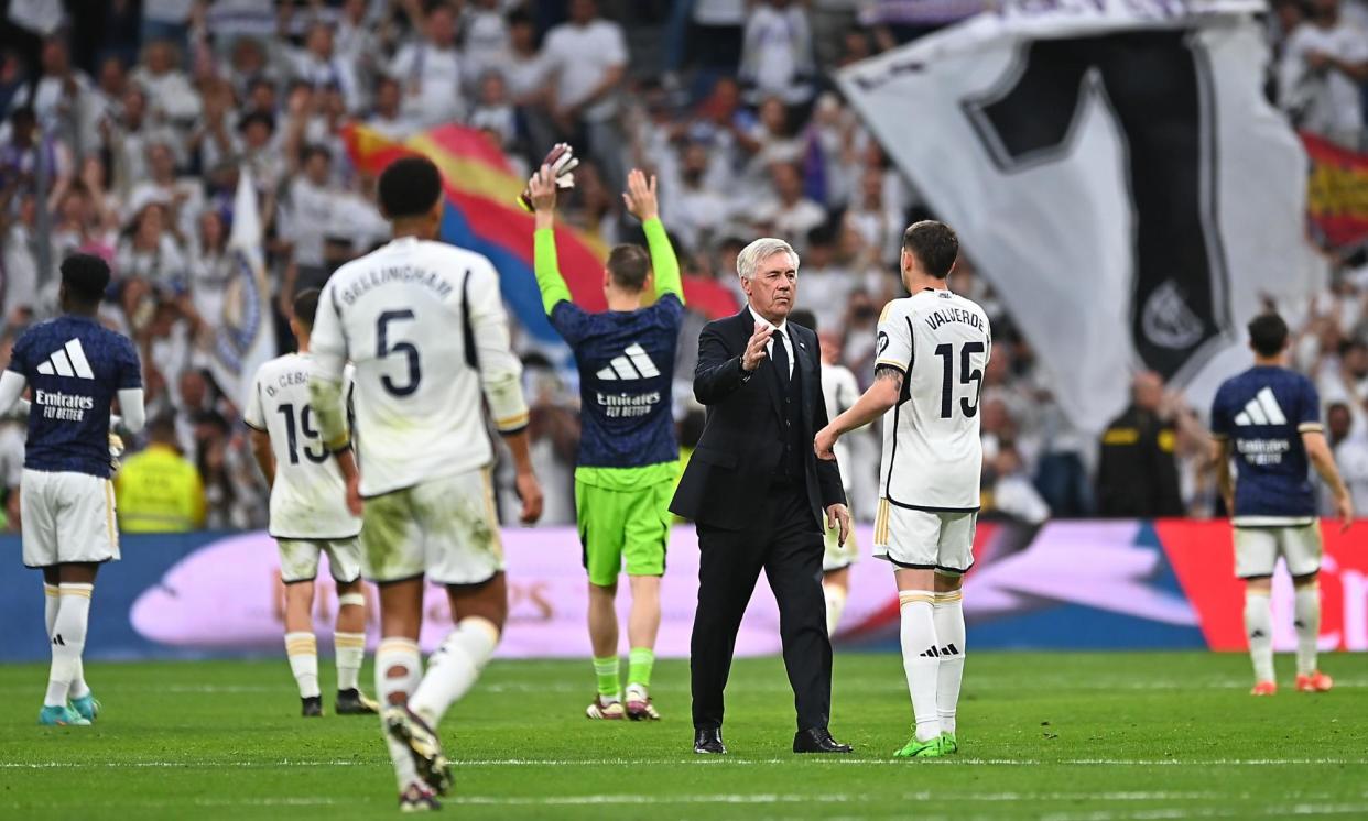 <span>Carlo Ancelotti has sealed the league title with Madrid and hopes victory over Bayern will set up the chance to win a 15th European Cup.</span><span>Photograph: Denis Doyle/Getty Images</span>
