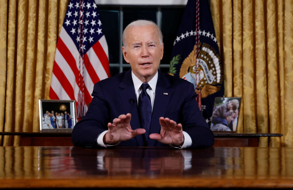 President Biden delivers an address on Oct. 19 about the Israel-Hamas conflict, humanitarian assistance in Gaza and continued support for Ukraine.