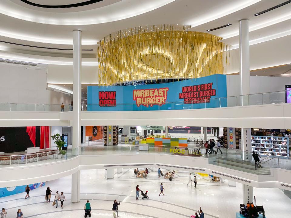 A Mrbeast Burger sign in the mall