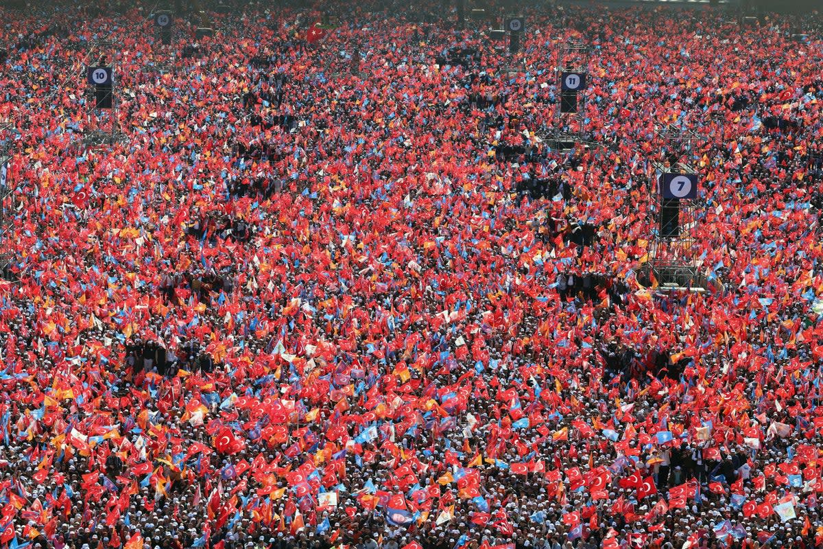 Tayyip Erdogan addresses supporters during a rally in Istanbul on Saturday (via REUTERS)