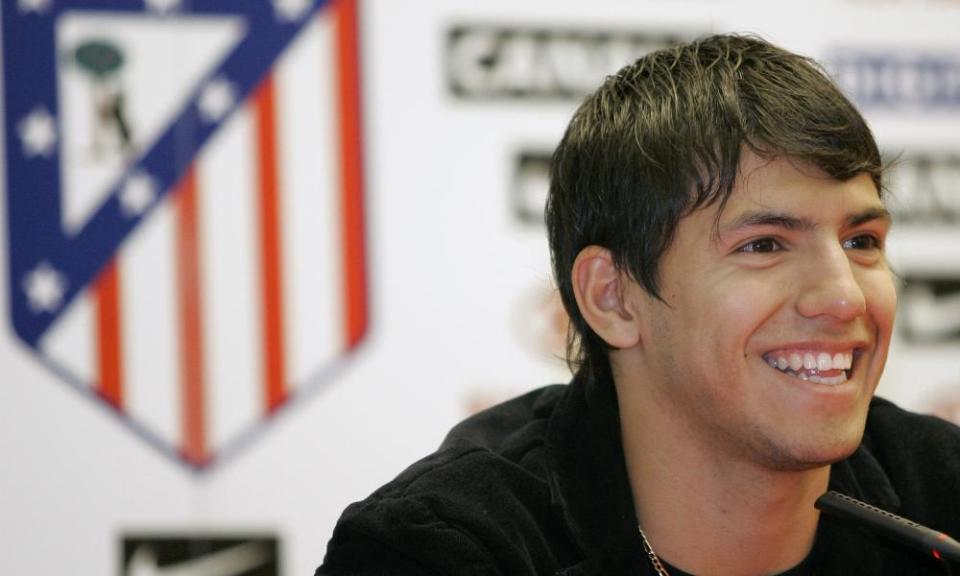 Sergio Agüero is presented as an Atlético Madrid player in June 2006, aged 18.