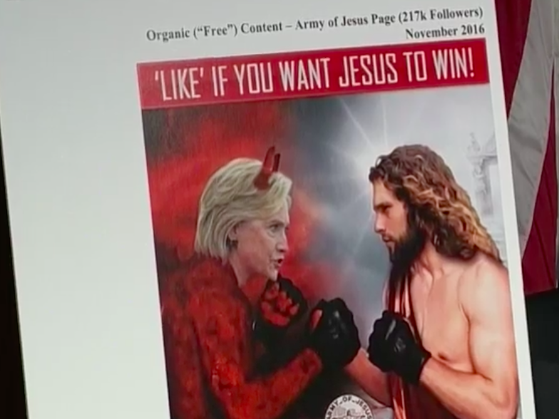 Russian ‘Army of Jesus’ Facebook page showed Hillary Clinton with devil horns (FB, GOOGL, TWTR)