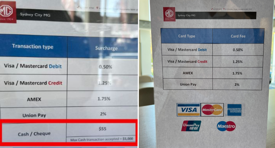 Sydney City MG updated their fees within hours of receiving feedback about their 'cash surcharge'. Source: 2GB / Supplied