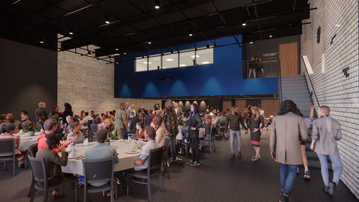 An artist's view of the Herzfeld Foundation Education & Engagement Center, which will be part of the new Milwaukee Repertory Theater.