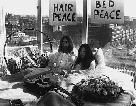 John Lennon and Yoko Ono in the Amsterdam Hilton - Credit: Getty
