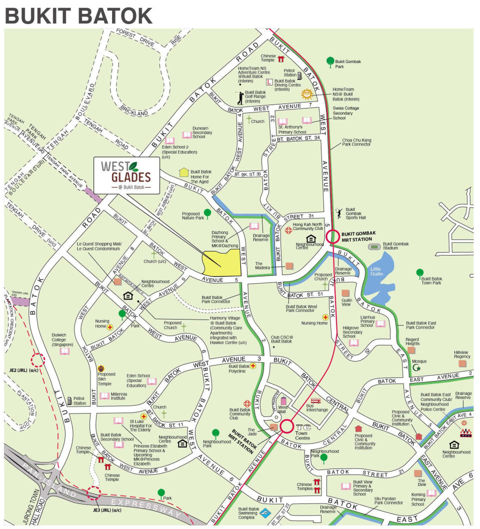 Location of West Glades @ Bukit Batok Nov 2022 Bukit Batok BTO flats, bounded by Bukit Batok West Ave 2 and 5. Source: HDB