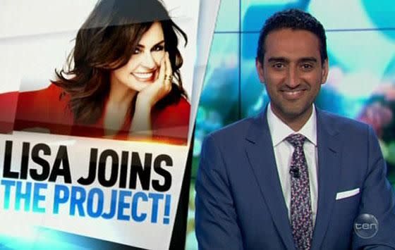 The Project's Waleed Aly had a welcoming message for Lisa Wilkinson during Tuesday night's episode. Source: Channel Ten