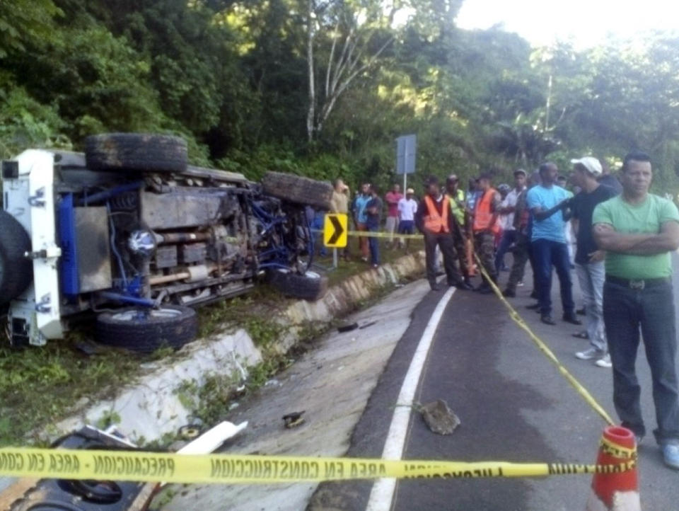 The scene of Yordano Ventura's fatal accident. (Dominican Republic Highway Police and Military Commission, via AP)