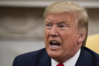 President Donald Trump speaks during a meeting with Greek Prime Minister Kyriakos Mitsotakis in the Oval Office of the White House, Tuesday, Jan. 7, 2020, in Washington. (AP Photo/Alex Brandon)