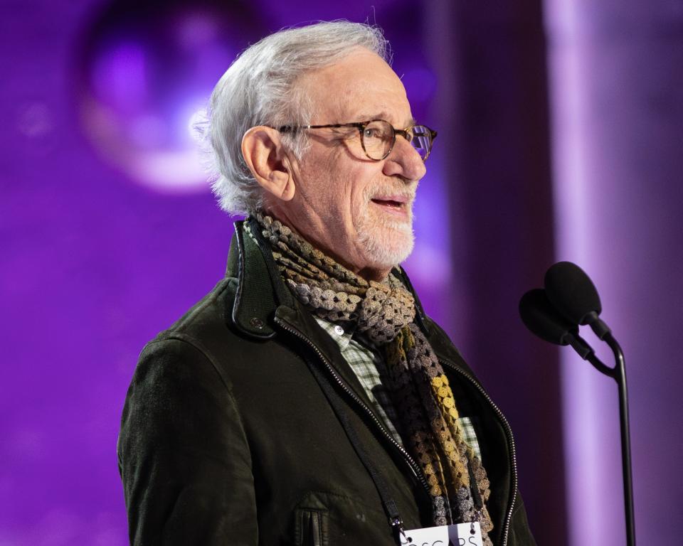 Steven Spielberg practiced presenting for Sunday's Oscars during a run-through on Saturday at Los Angeles' Dolby Theatre.