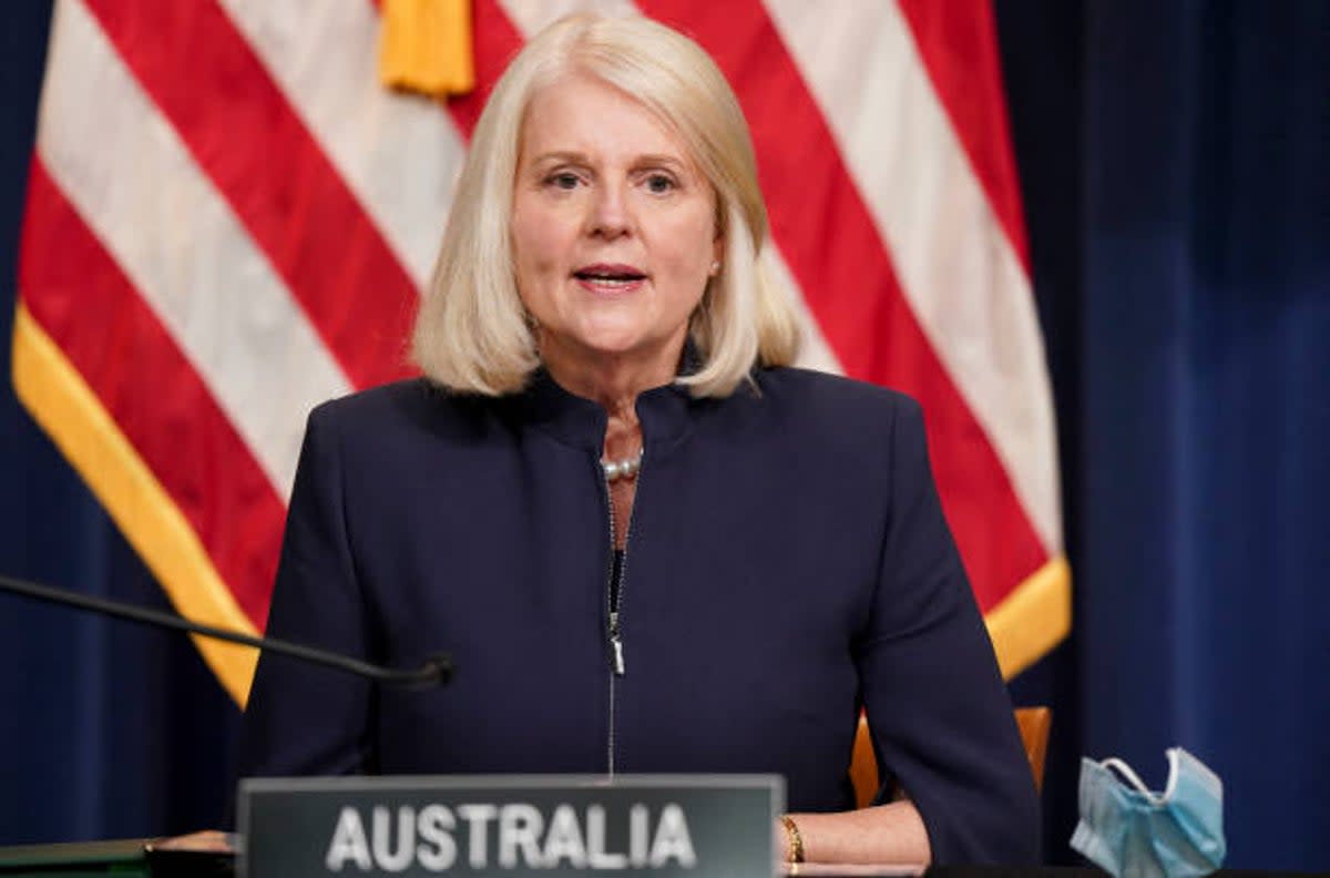 File: Karen Andrews addressing a press conference in Washington, DC on 15 December 2021 (POOL/AFP via Getty Images)