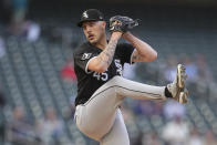 Chicago White Sox starting pitcher Garrett Crochet winds up during the second inning of the team's baseball game against the Minnesota Twins, Wednesday, April 24, 2024, in Minneapolis. (AP Photo/Abbie Parr)