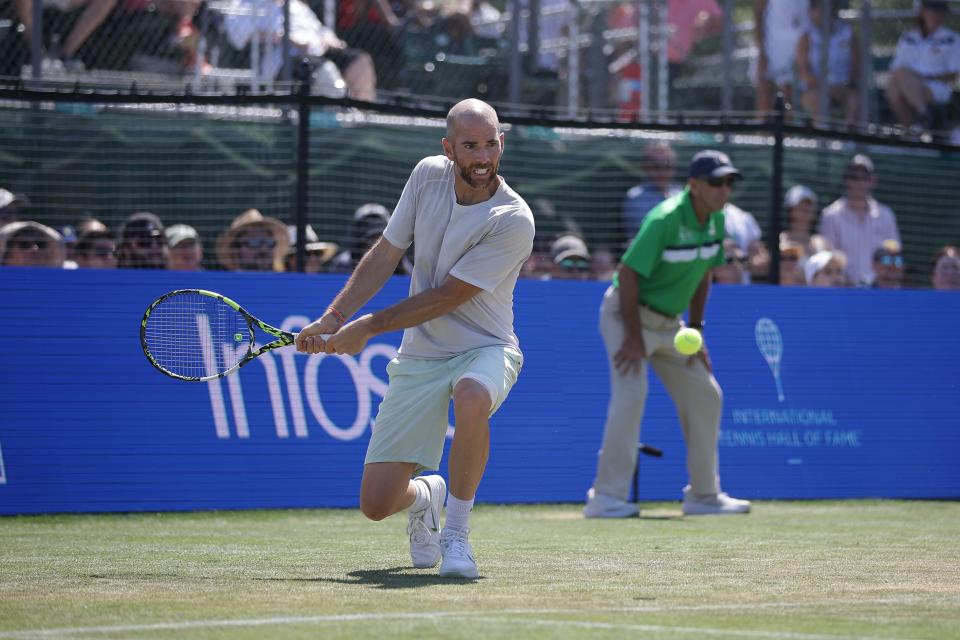 Adrian Mannarino en el Salón de la Fama de Infosys Open en Newport el sábado 22 de julio de 2023.