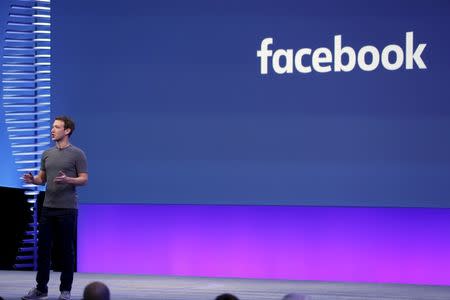 Facebook CEO Mark Zuckerberg speaks on stage during the Facebook F8 conference in San Francisco, California April 12, 2016. REUTERS/Stephen Lam