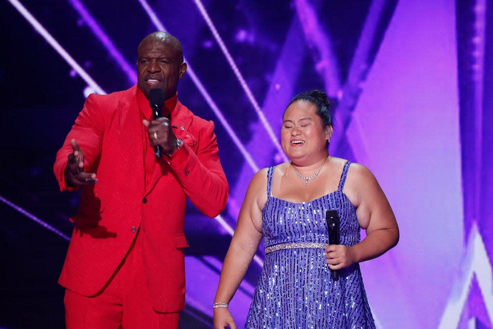 Lavender Darcangelo with host Terry Crews on Tuesday’s “America’s Got Talent.”