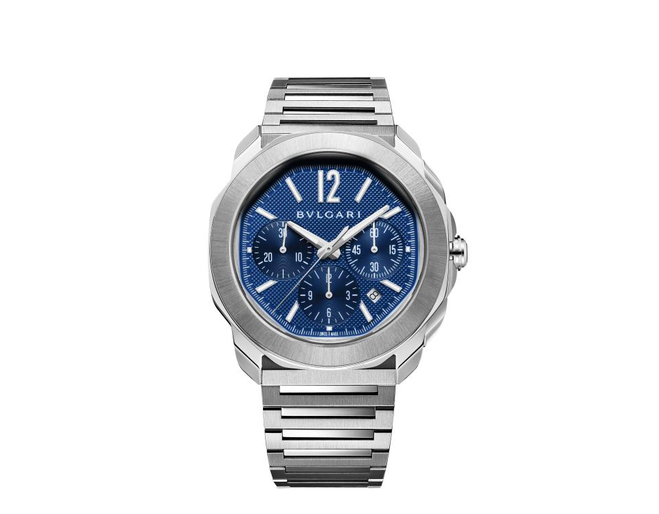 <p><a href="https://www.bulgari.com/en-us/watches/mens/octo-roma-watch-steel-blue-103829" rel="nofollow noopener" target="_blank" data-ylk="slk:Shop Now;elm:context_link;itc:0;sec:content-canvas" class="link ">Shop Now</a></p><p>Octo Roma Chronograph</p><p>bulgari.com</p><p>$9150.00</p>