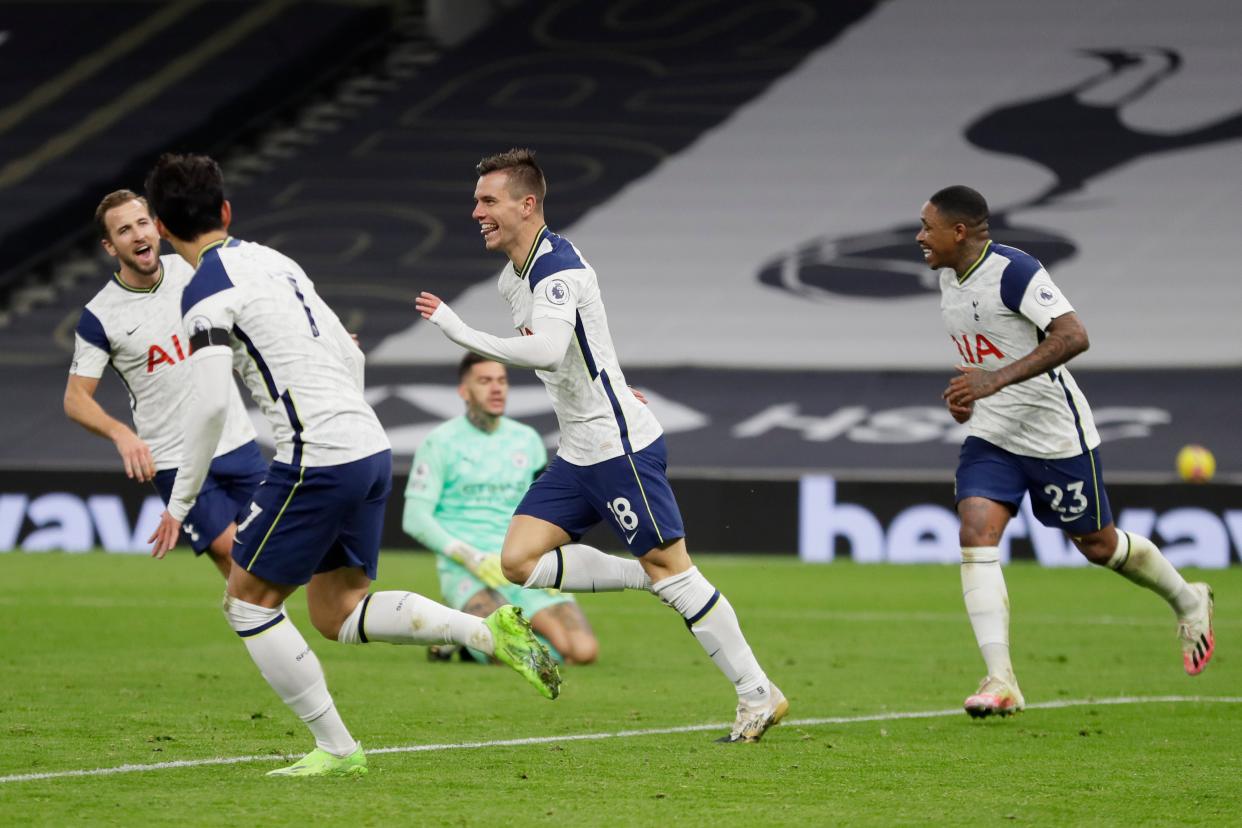 <p>Tottenham celebrate scoring</p> (AP)