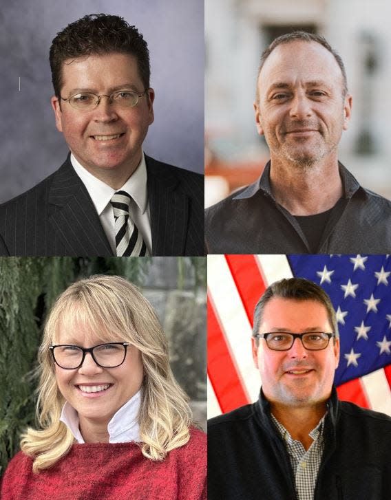 Republican candidates for Franklin County commissioner are, clockwise, from top left: David Keller, Dean Horst, John Flannery and Lori Rice.