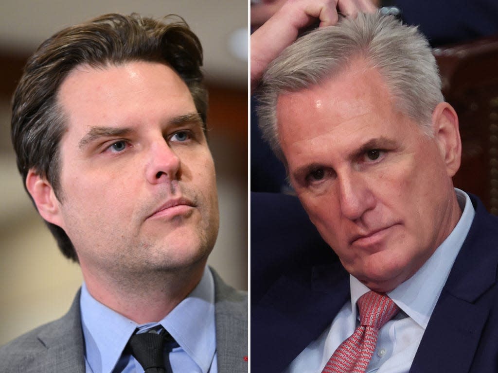 A composite image of Matt Gaetz and Kevin McCarthy.