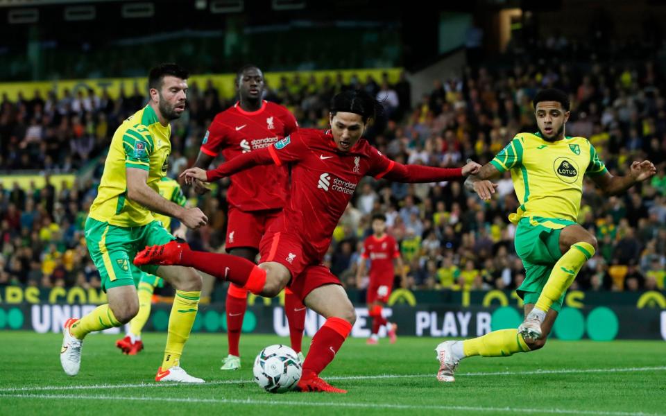 Liverpool's Takumi Minamino scores their first goal - Action Images via Reuters/Paul Childs