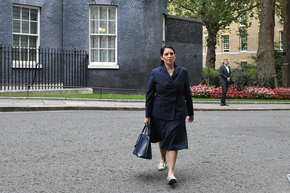Home Secretary Priti Patel arriving in Downing Street, London for a Cabinet meeting.
