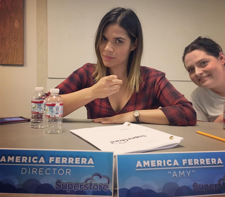 <p>Boss babe! “This is my Director face,” the actress joked at her show’s table read, where she was photobombed by co-star Lauren Ash. “Reporting for double duty again on @nbcsuperstore” (Photo: <a rel="nofollow noopener" href="https://www.instagram.com/p/BaXce6CDAq7/?taken-by=americaferrera" target="_blank" data-ylk="slk:America Ferrera via Instagram;elm:context_link;itc:0;sec:content-canvas" class="link ">America Ferrera via Instagram</a>) </p>