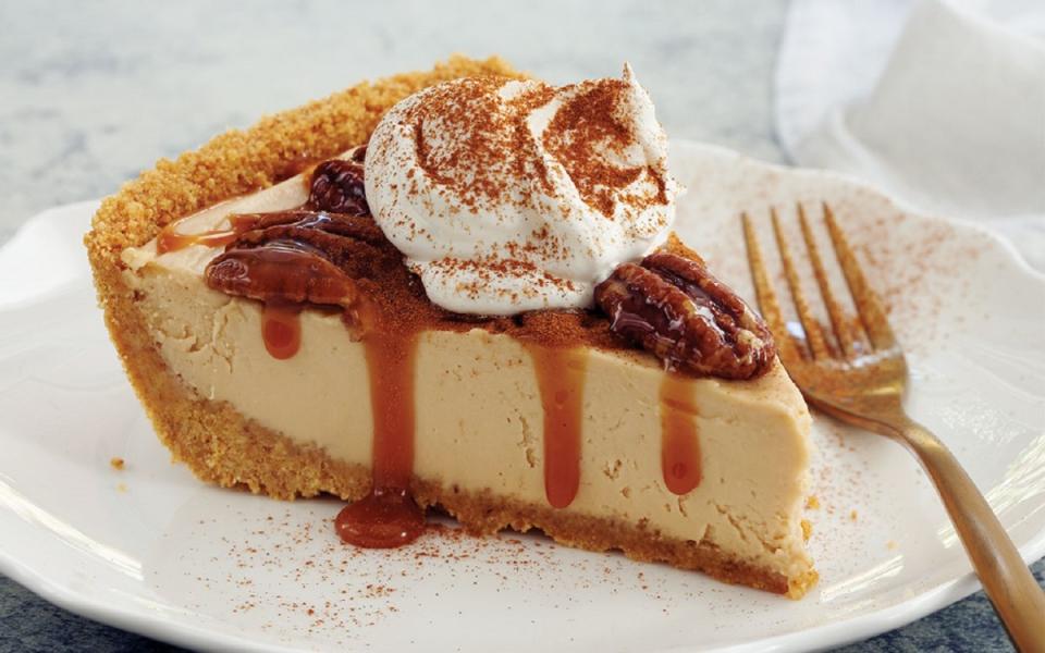 <p>Camilla Saulsbury</p><p>Cream cheese, a graham cracker pie crust, toasted pecans, and caramel sauce, like Mrs. Richardson’s, are all you need to make an easy, crowd-pleasing dessert.</p><p><strong>Get the recipe: </strong><a href="/941248/parade/4-ingredient-pecan-pie-cheesecake-is-a-no-bake-thanksgiving-dessert-to-be-thankful-for/" data-ylk="slk:4-Ingredient Pecan Pie Cheesecake;elm:context_link;itc:0;sec:content-canvas" class="link "><strong>4-Ingredient Pecan Pie Cheesecake</strong></a></p>
